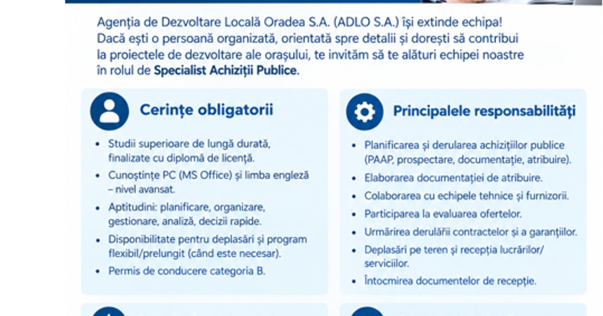 ADLO angajează specialist în achiziții pentru iluminat public